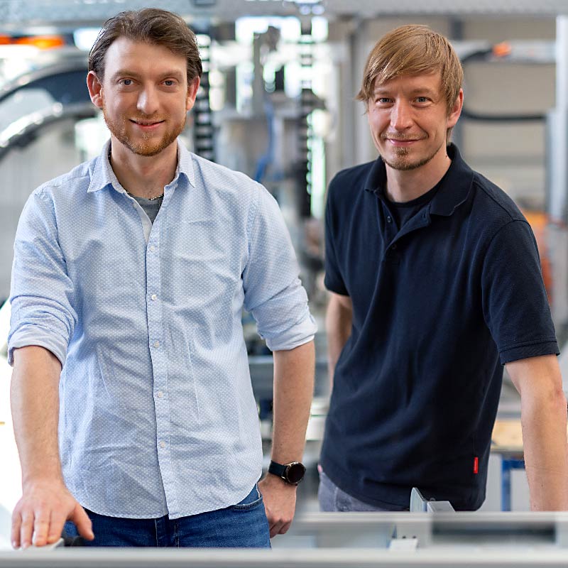 Christian Brunnert und Tobias Bechauf, Mitarbeiter Konstruktion Christian Brunnert and Tobias Bechauf, design staff